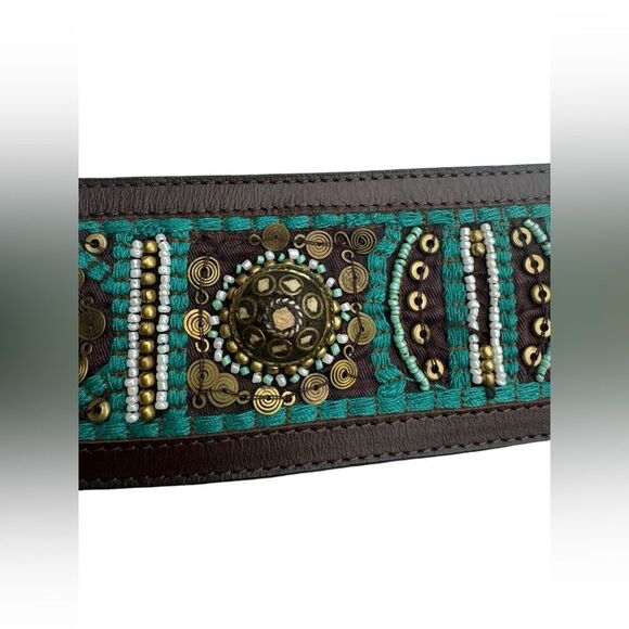 Chicos Caracas Slouch Belt Turquoise Leather Beaded Size Large - Picture 7 of 12